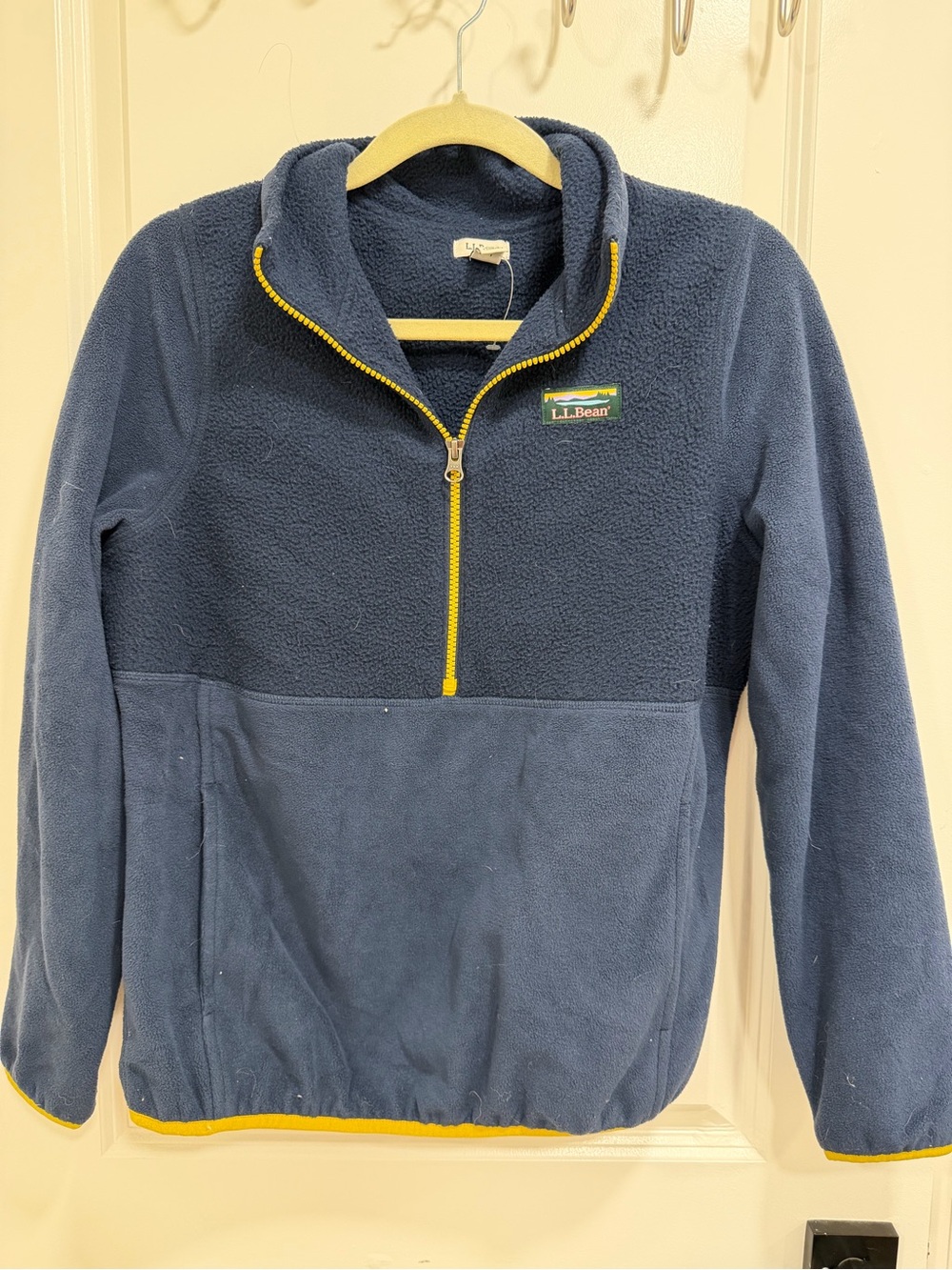 L.L. Bean Navy Blue Fleece Pullover with Yellow Trim